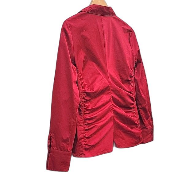 ALLISON MORGAN Red Long Sleeved Collared Button Up Shirt size S Ruching - Picture 10 of 11